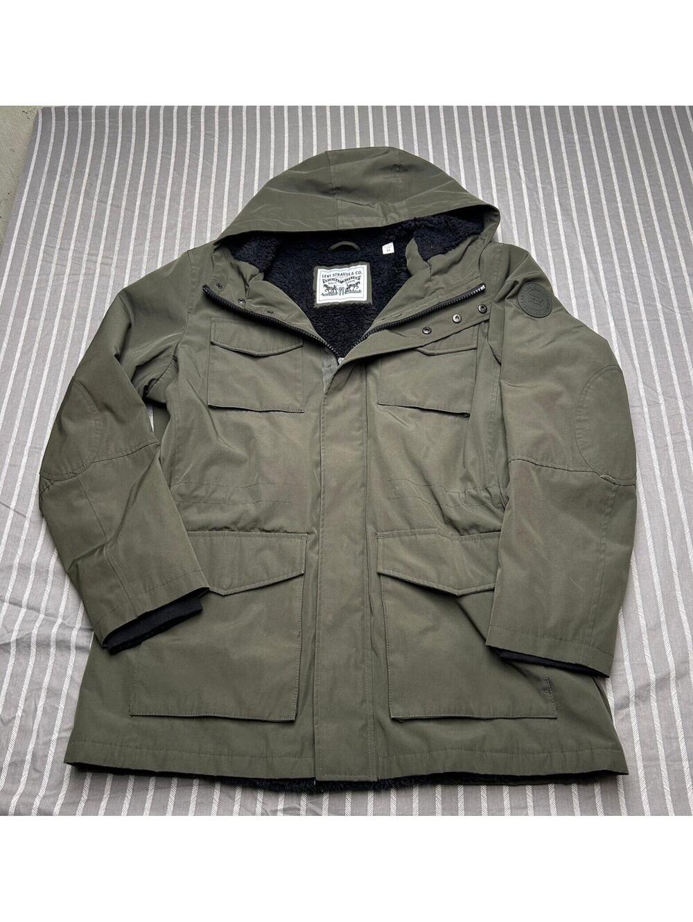 Levi's Artic Four Pocket Quilted Parka Olive Green Fleece Lined Mens Size XL